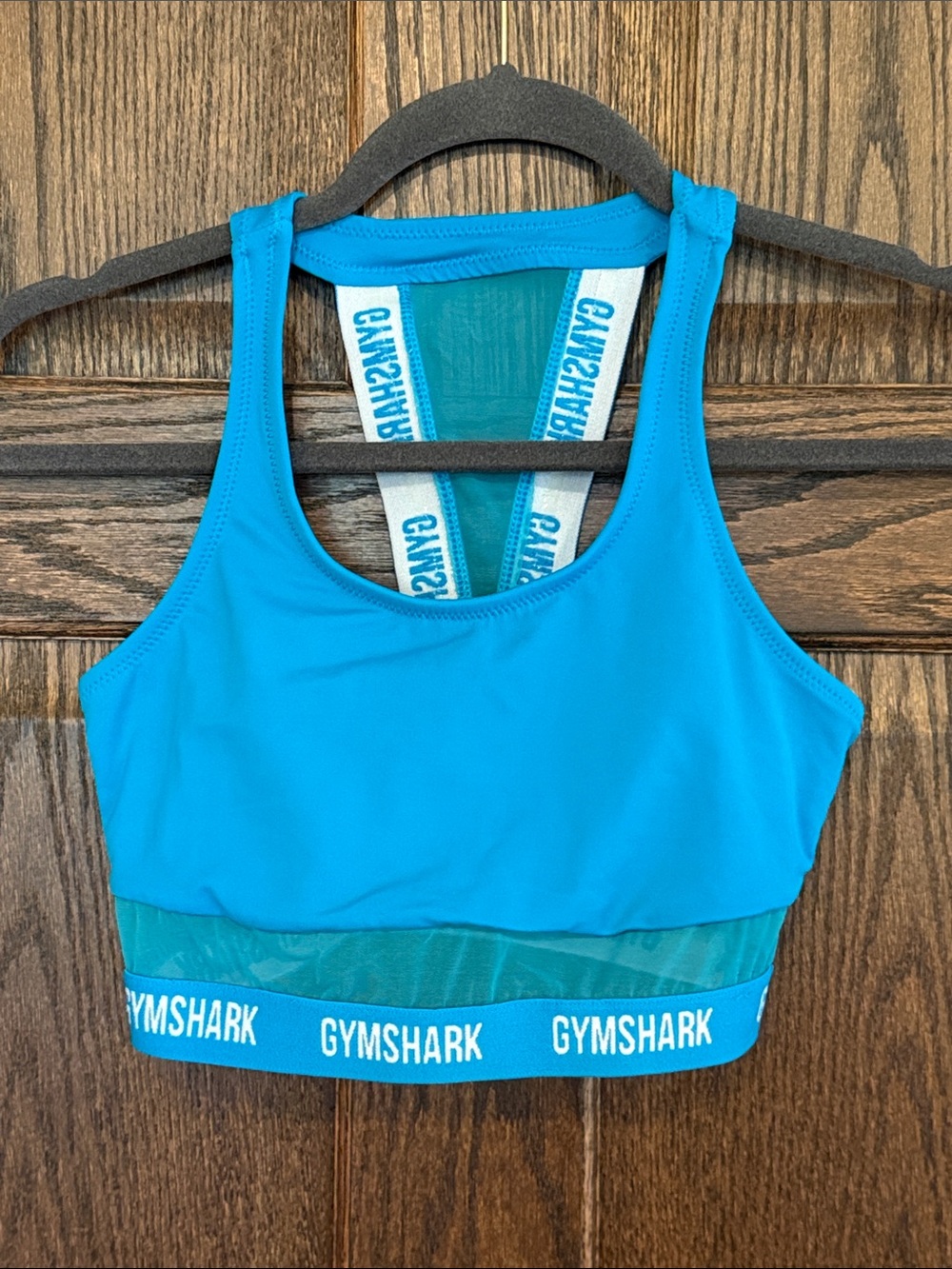 Gymshark Bright Blue Racerback Sports Bra or Bikini Top Logo Band Mesh Detail
